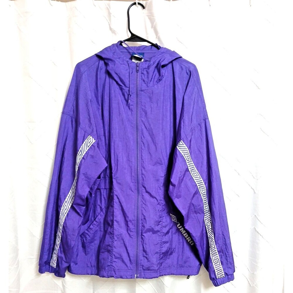 Umbro Vtg Purple Windbreaken Full Zip Sz XL Unisex Hood Long Sleeve Aztec Stripe